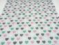 Preview: Stoff Baumwolle Sweatshirtstoff French Terry mit Herzen Design hellgrau rosa grün grau Kinderstoff Kleiderstoff