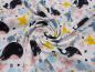 Preview: Fabric cotton jersey with whales starfish design light gray blue yellow pink black children's fabric dress fabric