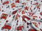 Preview: Stoff Baumwolle Jersey mit Feuerwehr Hunde Dalmatiner Design hellgrau rot gelb schwarz bunt Kinderstoff Kleiderstoff