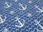 Preview: Stoff Baumwolle French Terry Sweatshirtstoff maritim Anker Wellen Design blau weiß Kleiderstoff Kinderstoff