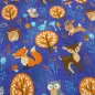 Preview: Fabric cotton French Terry sweatshirt fabric foxes rabbits deer forest animals design jeans blue orange brown colorful children's fabric dress fabric