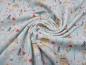 Preview: Stoff Baumwolle French Terry Sweatshirtstoff Rehe Kitz Vögel Design grau melange braun beige türkis bunt Kinderstoff Kleiderstoff