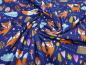 Preview: Stoff Baumwolle Jersey Fuchs Füchse Pilze Design blau orange weiß bunt Kinderstoff Kleiderstoff