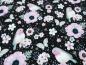 Preview: Stoff Baumwolle Jersey Panel Vögel Blumenmuster schwarz rosa weiß mint bunt Kinderstoff Kleiderstoff