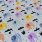 Preview: Stoff Baumwolle Jersey Elefanten Design grau melange orange curry blau grau bunt Kinderstoff Kleiderstoff