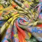 Preview: Stoff Sweatshirtstoff French Terry mit Blumen Design taupé gelb grün blau rot bunt Kleiderstoff