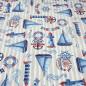 Preview: Maritime decorative fabric Marine Life with ships and lighthouse design, beige, white, blue, red stripes, bag fabric, tablecloth fabric, patchwork fabric, cushion cover fabric