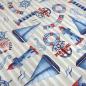 Preview: Maritime decorative fabric Marine Life with ships and lighthouse design, beige, white, blue, red stripes, bag fabric, tablecloth fabric, patchwork fabric, cushion cover fabric