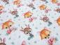 Preview: Stoff Baumwolle Jersey mit Wintertiere Hirsche Füchse Design weiß braun orange grün bunt Kinderstoff Kleiderstoff