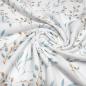 Preview: Stoff Baumwolle French Terry Sweatshirtstoff Palmkätzchen Blätter Blumen Blüten Knospen Design weiß eisblau braun Kleiderstoff Kinderstoff