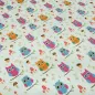 Preview: Stoff Baumwolle Jersey mit Eulen Design hellgrün orange blau pink bunt Kinderstoff Kleiderstoff