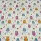 Preview: Stoff Baumwolle Jersey mit Eulen Design hellgrün orange blau pink bunt Kinderstoff Kleiderstoff