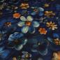 Preview: Stoff Sweatshirtstoff mit Alpenfleece Abseite Blumen & Blüten Design Jeanslook blau orange braun bunt Kinderstoff Kleiderstoff Hoodiestoff