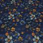 Preview: Stoff Sweatshirtstoff mit Alpenfleece Abseite Blumen & Blüten Design Jeanslook blau orange braun bunt Kinderstoff Kleiderstoff Hoodiestoff