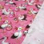 Preview: Stoff Baumwolle Jersey Storche mit Tier Babys Panda Katze Zebra Bär Elefant etc. Design pink rosa bunt Kleiderstoff Kinderstoff