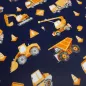 Preview: Stoff Baumwolle Jersey Straßenbau Bagger LKW marine blau gelb bunt Kinderstoff Kleiderstoff