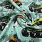 Preview: Fabric cotton jersey burnout monster trucks cars mint green colourful children's fabric dress fabric