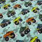 Preview: Fabric cotton jersey burnout monster trucks cars mint green colourful children's fabric dress fabric
