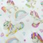 Preview: Stoff Baumwolle Jersey little unicorn Einhorn Regenbogen Herzberührt weiß multicolor bunt Kinderstoff Kleiderstoff