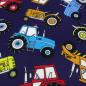 Preview: Stoff Baumwolle Jersey Farmer Trecker Traktor Design dunkelblau bunt Kinderstoff Kleiderstoff