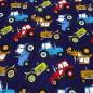 Preview: Stoff Baumwolle Jersey Farmer Trecker Traktor Design dunkelblau bunt Kinderstoff Kleiderstoff
