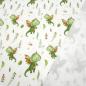 Preview: Stoff Baumwolle Jersey Little Dragon Drachen Design creme weiß grün braun bunt Kinderstoff Kleiderstoff
