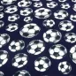Preview: Cotton Jersey Fabric with Soccer Ball Design in Navy Blue, White, and Black—Children's Clothing Fabric