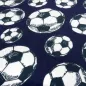 Preview: Cotton Jersey Fabric with Soccer Ball Design in Navy Blue, White, and Black—Children's Clothing Fabric