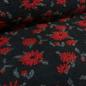 Preview: Fabric Italian pattern walk Walkloden boiled wool relief flowers black red gray melange dress fabric coat fabric