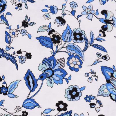 Stoff Viskose Jersey Blumenmuster Ranken Design weiß blau schwarz bunt Kleiderstoff Kinderstoff