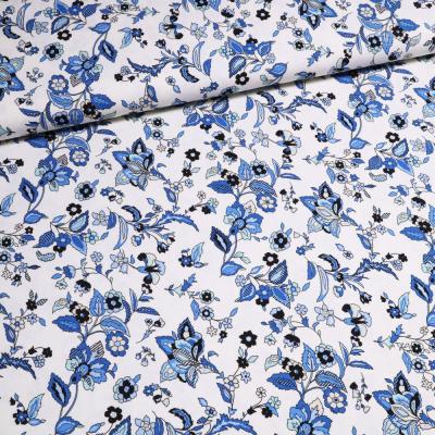 Stoff Viskose Jersey Blumenmuster Ranken Design weiß blau schwarz bunt Kleiderstoff Kinderstoff
