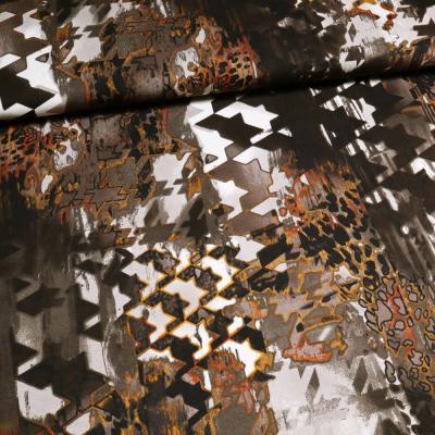 Stoff Viskose Jersey abstrakt Pepita Design braun terracotta wollweiß ocker bunt Kleiderstoff