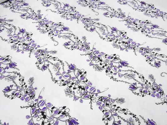 Stoff Viskose Jersey mit Blumen Ranken Design weiß lila schwarz Kleiderstoff