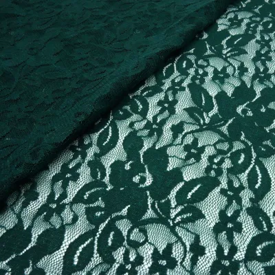 Stoff Stretch Spitze Spitzenstoff Blumenmuster grün tannengrün Kleiderstoff