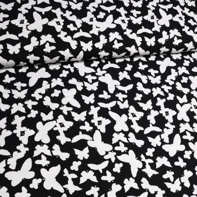 Stoff Viskose Jersey mit Schmetterlinge Design schwarz weiß Kleiderstoff Kinderstoff