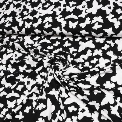 Stoff Viskose Jersey mit Schmetterlinge Design schwarz weiß Kleiderstoff Kinderstoff