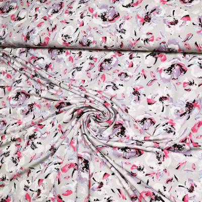 Stoff Viskose Jersey mit Aquarell Blumenmuster Design grau flieder fuchsia schwarz weiß bunt Kleiderstoff