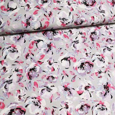 Stoff Viskose Jersey mit Aquarell Blumenmuster Design grau flieder fuchsia schwarz weiß bunt Kleiderstoff
