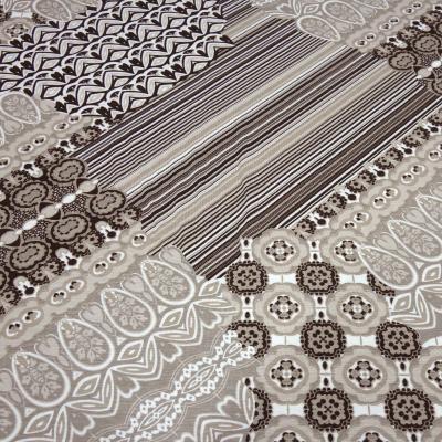 Viscose Jersey Fabric with Stripes & Borders - Brown, Beige, Taupe, Off-White - Dress Fabric