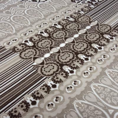 Viscose Jersey Fabric with Stripes & Borders - Brown, Beige, Taupe, Off-White - Dress Fabric