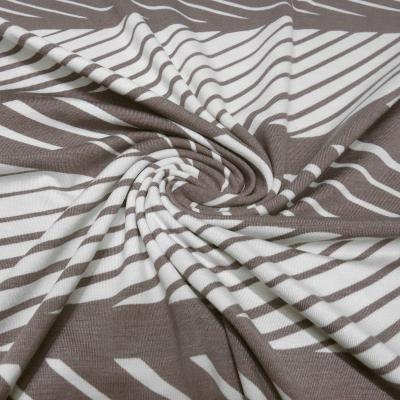 Viscose Jersey Fabric with Abstract Stripe Design, Brown, Ecru - Dress Fabric for Children