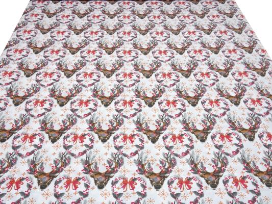Stoff Baumwolle Popeline mit Hirsche Herzen Trachten Design weiß braun grau rot orange Kleiderstoff Blusenstoff Dekostoff