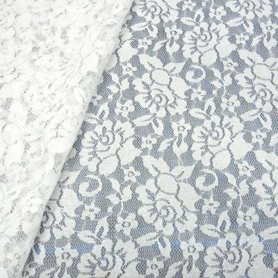 Stoff leichter Bi-Stretch Spitze Spitzenstoff mit Blumenmuster wollweiß off-white Kleiderstoff Hochzeitsstoff