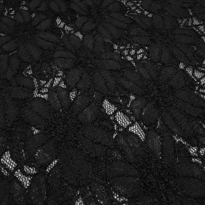 Stoff Spitze Spitzenstoff elastisch mit Blumenmuster schwarz Kleiderstoff Gothic
