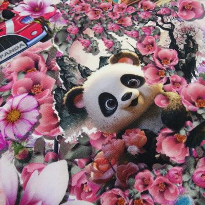 Fabric cotton jersey panda bear flowers car design pink pink red turquoise white black colorful children's fabric dress fabric