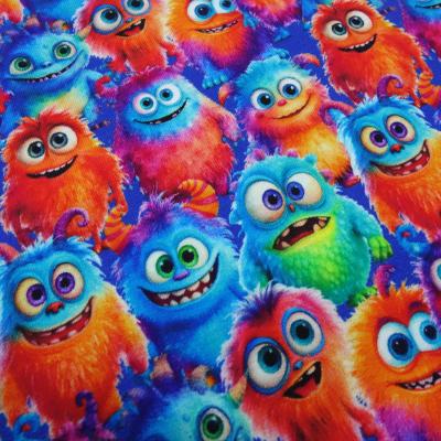 Stoff Baumwolle French Terry Sommersweatshirtstoff Monster Design blau orange rot grün lila bunt Kinderstoff Kleiderstoff