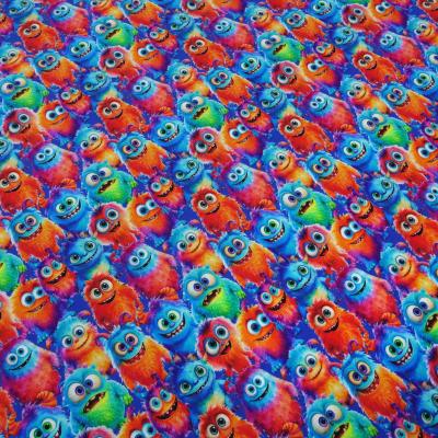 Stoff Baumwolle French Terry Sommersweatshirtstoff Monster Design blau orange rot grün lila bunt Kinderstoff Kleiderstoff