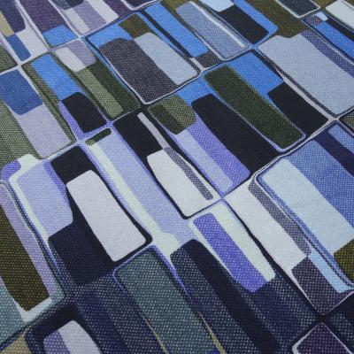 Stoff Baumwolle Jersey mit grafischen geometrischen Muster jeans blau flieder lila beige bunt Kleiderstoff