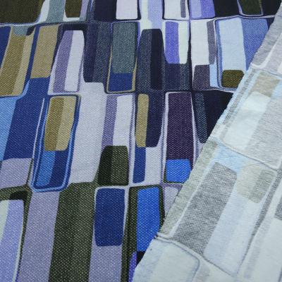 Stoff Baumwolle Jersey mit grafischen geometrischen Muster jeans blau flieder lila beige bunt Kleiderstoff