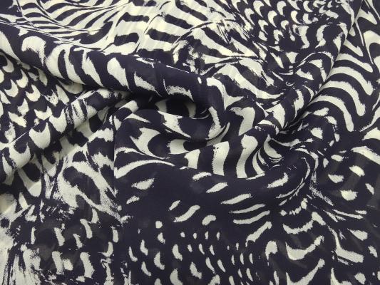 Fabric 100% viscose chiffon georgette with abstract geometric pattern design navy blue vanilla sand blouse fabric dress fabric
